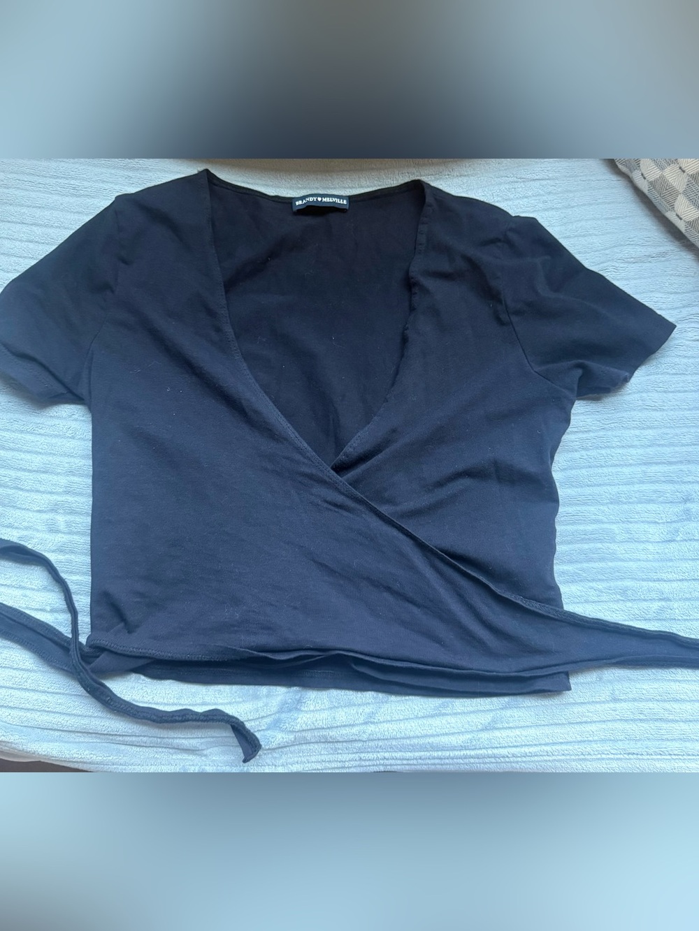 Brandy Melville Black Wrap V-Neck Top